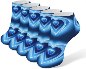 Blue Heart Ankle Socks for Men & Women, 5 Pairs Breathable Soft Low Cut Socks, Stretch Sweat Wicking Sox