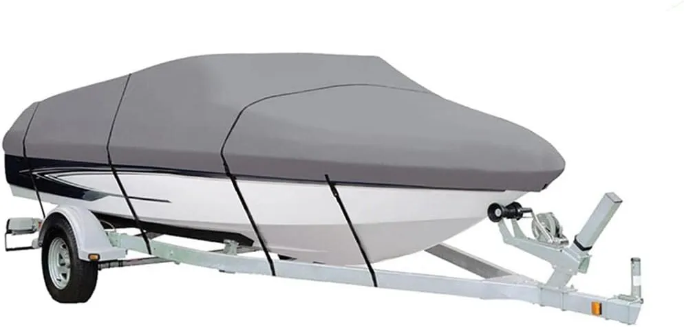Boat Cover Compatible with Bayliner 175 Runabout Bowrider 2013 2014 Grey Color, Heavy-Duty, Towable, Mooring, Storage