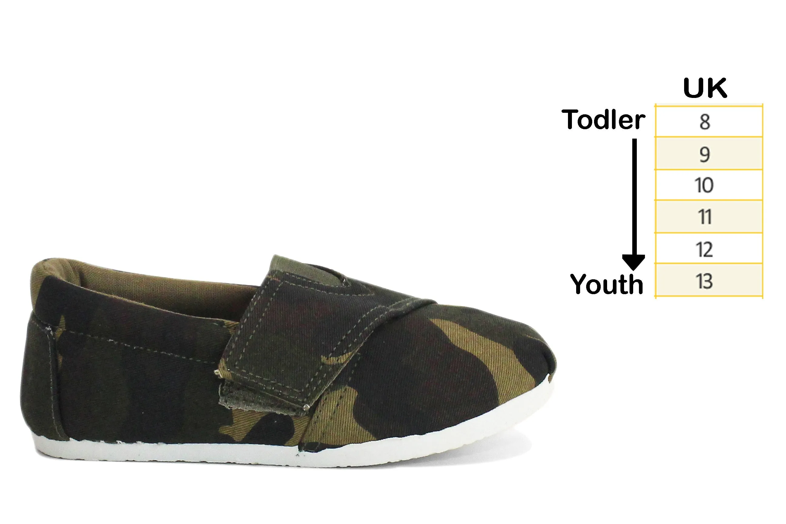 Boys Kids Camo Canvas Touch Fasten Slip On Khaki Camouflage Loafer Pumps Espadrilles Plimsolls