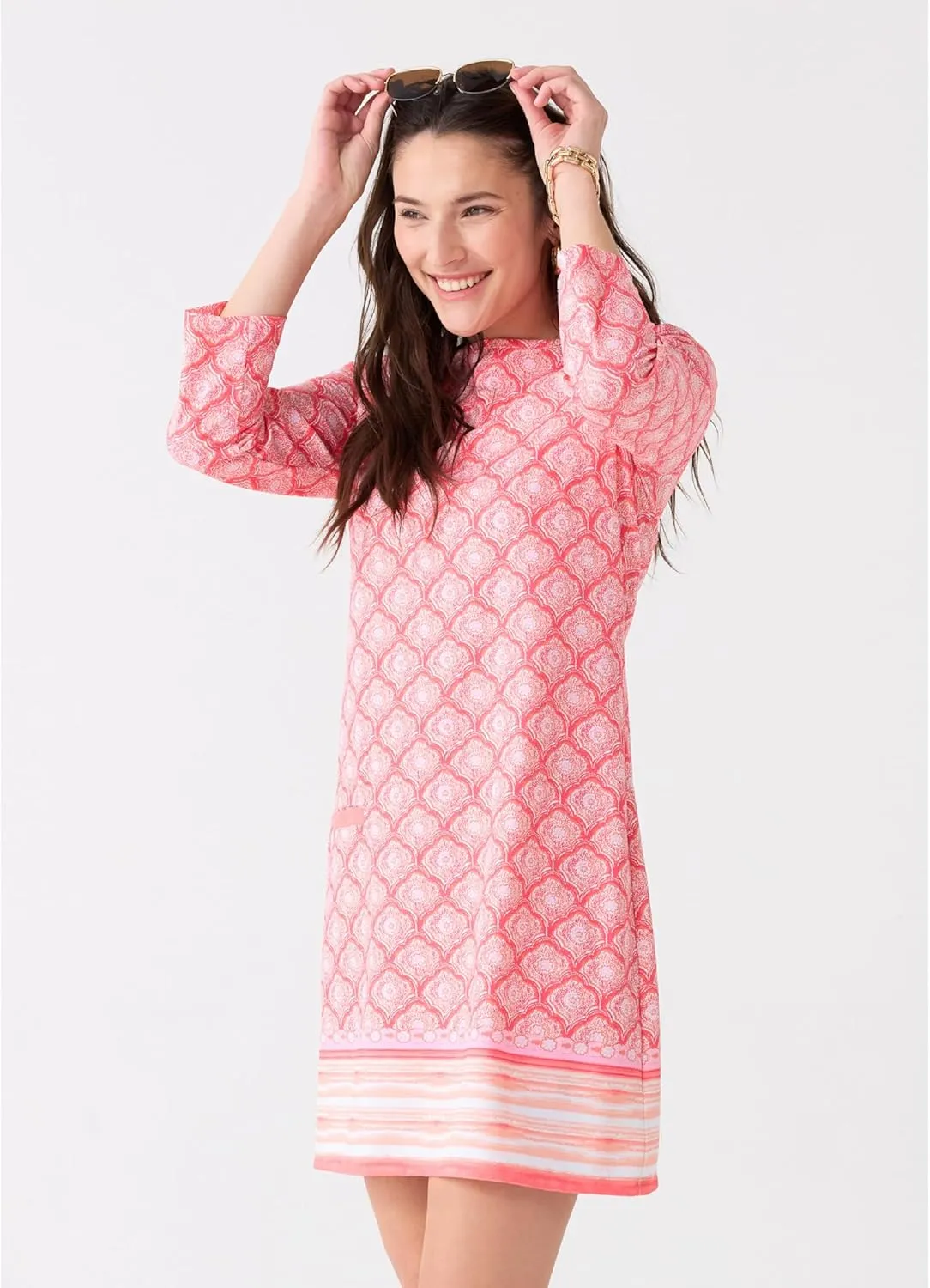 Cabana Life Shift Dress, UPF 50  Sun Protection Casual Dress, Boat Neckline, Quarter Sleeve, Womens Fashion