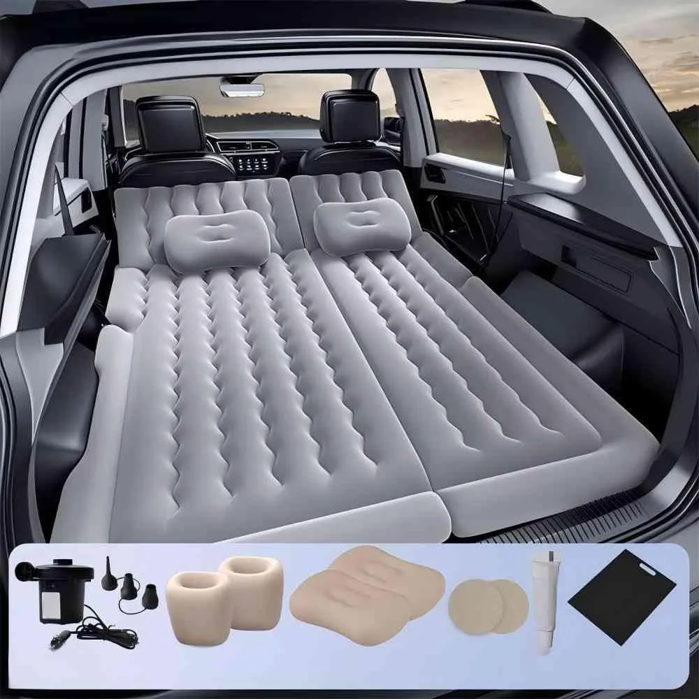 Car Air Mattress for Audi Q7 4M(7seats) 2015 2016 2017 2018 2019,Flocking & PVC Thickened Double-Sided Portable Foldable Sleeping Pad Back Seat Trunk Inflatable Electric Pump Pillows,A