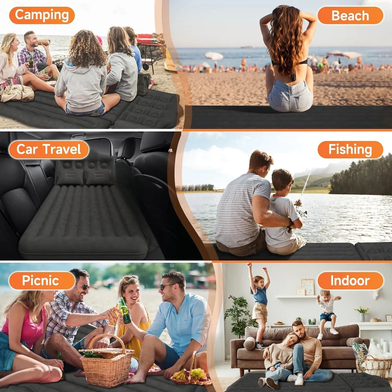 Car Air Mattress for Seat Ibiza 2017 2018 2019 2020 2021 2022 2023 2024,Flocking & PVC Thickened Double-Sided Portable Foldable Sleeping Pad Back Seat Trunk Inflatable Electric Pump Pillows