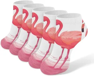 Cartoon Flamingo Ankle Socks for Men & Women, 5 Pairs Breathable Soft Low Cut Socks, Stretch Sweat Wicking Sox