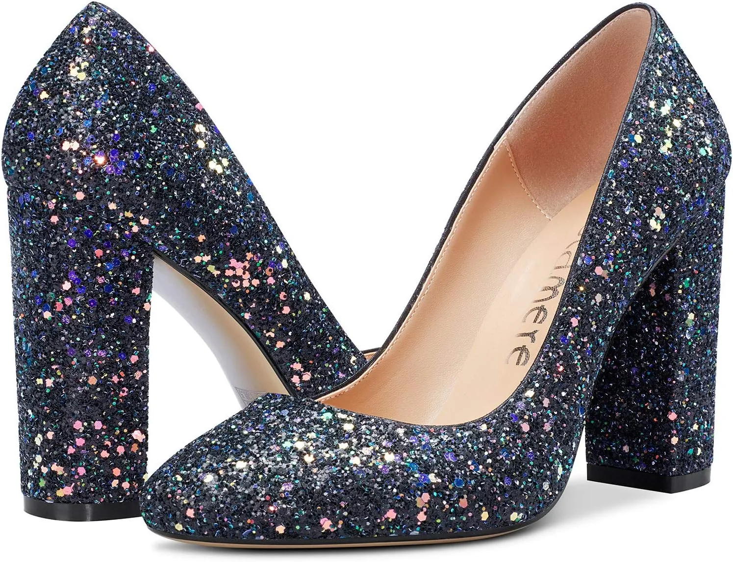 Castamere Women's High Block Heel Pumps Slip On Classic Round Toe Heels Wedding Party Dress Office Shoes 10CM