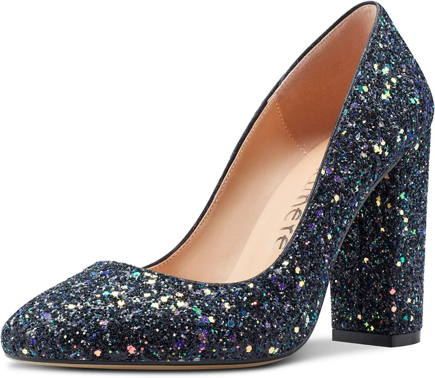 Castamere Women's High Block Heel Pumps Slip On Classic Round Toe Heels Wedding Party Dress Office Shoes 10CM