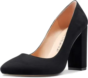Castamere Women's High Block Heel Pumps Slip On Classic Round Toe Heels Wedding Party Dress Office Shoes 10CM
