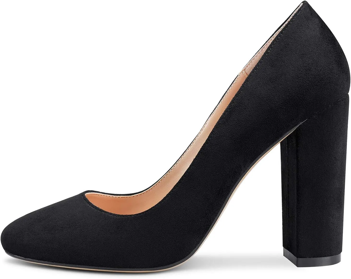 Castamere Women's High Block Heel Pumps Slip On Classic Round Toe Heels Wedding Party Dress Office Shoes 10CM