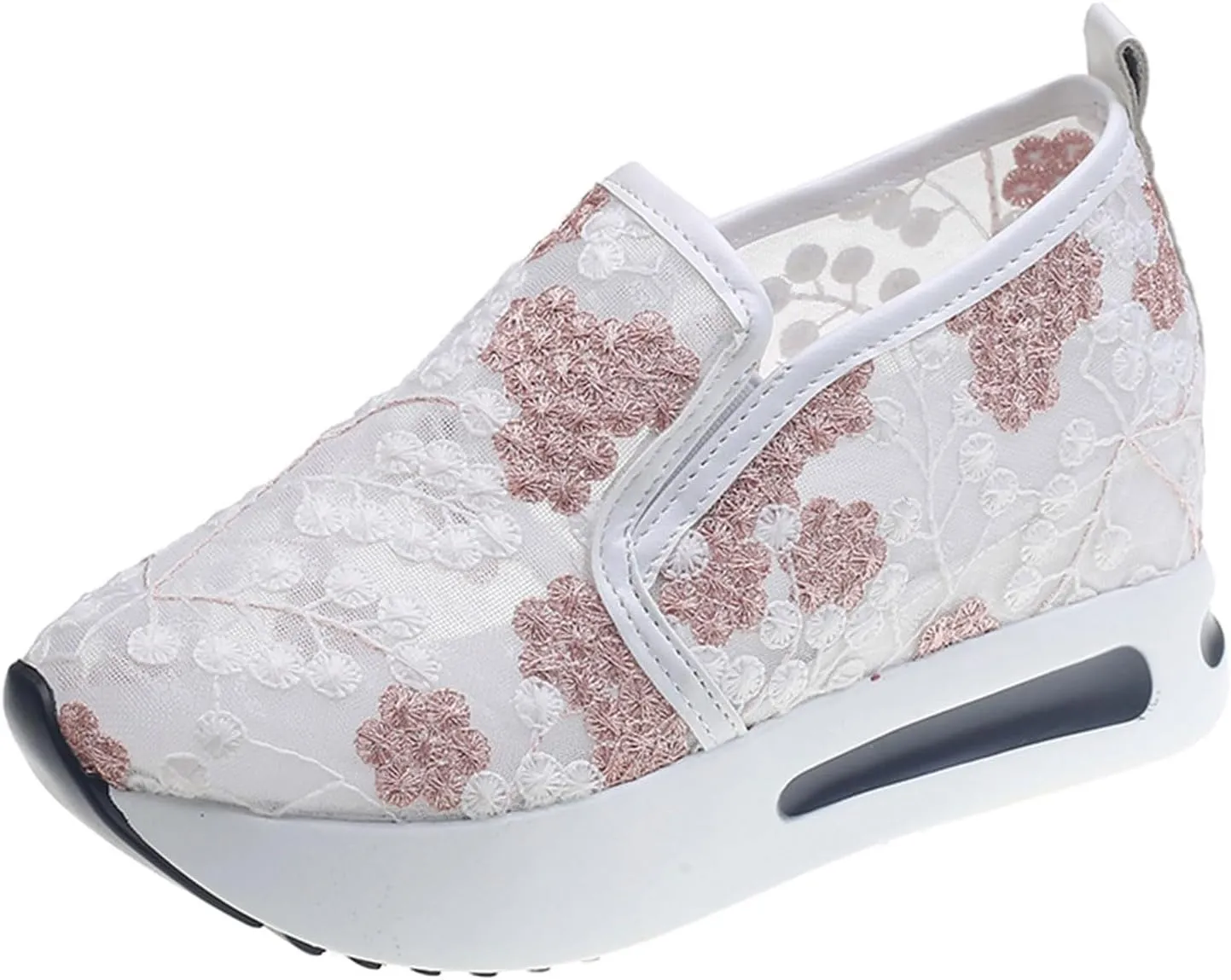 Cathalem Womens Orthopedic Sneakers Floral Embroidery Breathable Sheer Mesh Wedge Sneakers Slip On Platform Wedge Sneakers