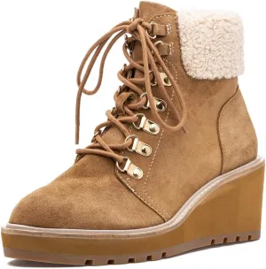 Cecelia New York Geraldine Saddle Leather Lace Up Fur Ankle Welt Detail Boots