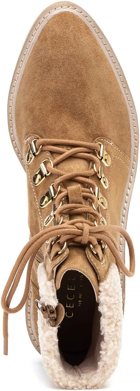 Cecelia New York Geraldine Saddle Leather Lace Up Fur Ankle Welt Detail Boots