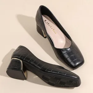 ChaiRong Zhou Women's Fashion Calssic Mid Chunky Block Heel Pumps Vintage Heeled Loafers Soft Heels Moccasins