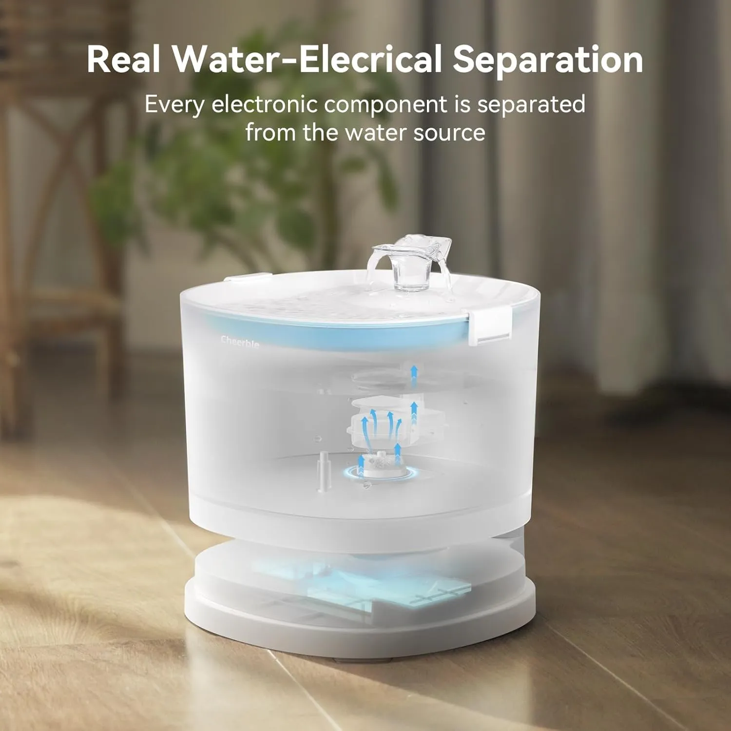 Cheerble Pumpless Cat Water Fountain, 2L/67oz E1 Automatic Cat Water Dispenser for Cats & Dogs MagDrive™ Technology Dual Mode Dispensing, No Cleaning Hassle, No Electrical Leakage, BPA-Free
