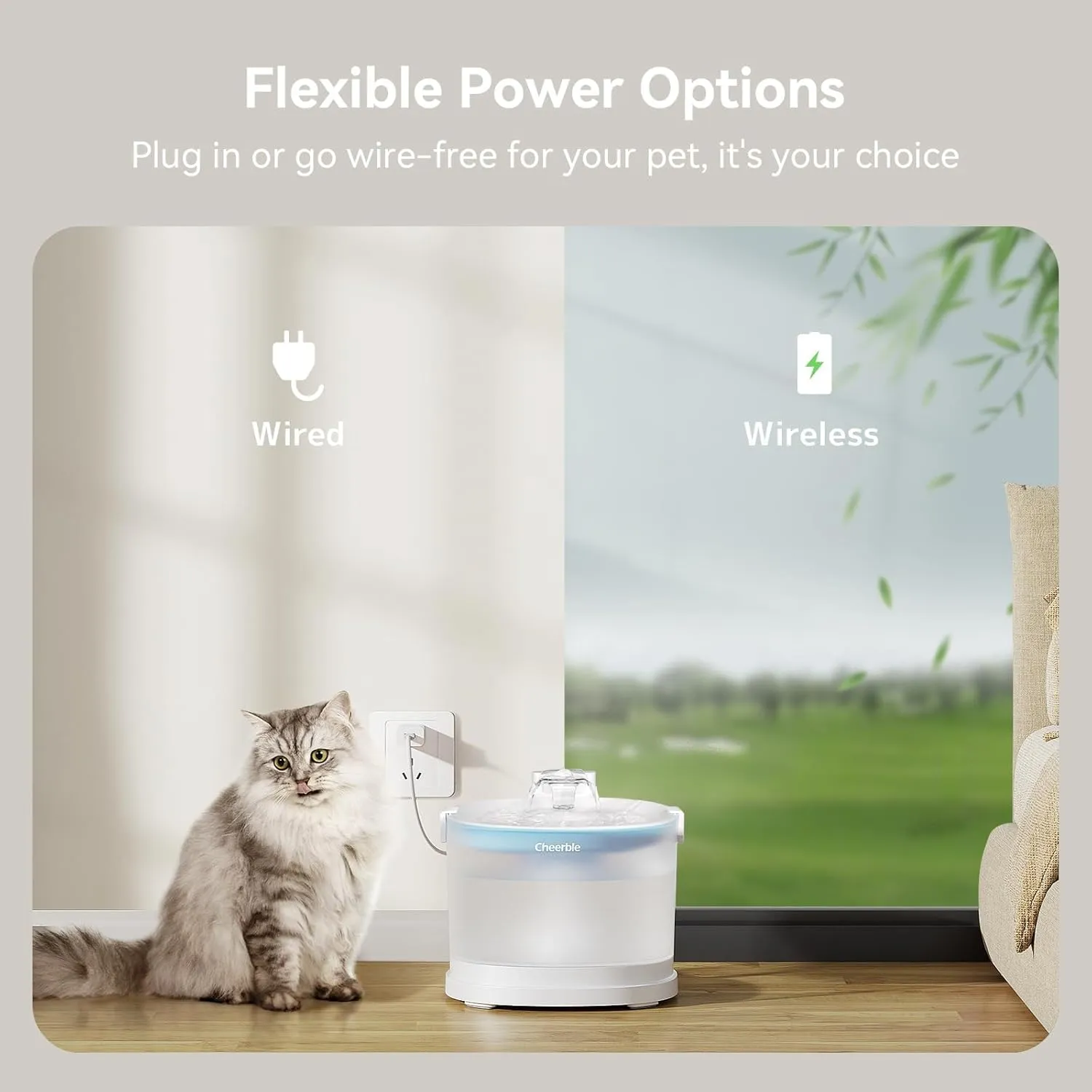 Cheerble Pumpless Cat Water Fountain, 2L/67oz E1 Automatic Cat Water Dispenser for Cats & Dogs MagDrive™ Technology Dual Mode Dispensing, No Cleaning Hassle, No Electrical Leakage, BPA-Free