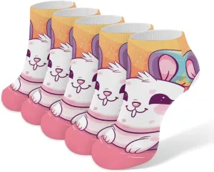 Chubby Rabbit Ankle Socks for Men & Women, 5 Pairs Breathable Soft Low Cut Socks, Stretch Sweat Wicking Sox