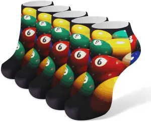 Color Billiards Ankle Socks for Men & Women, 5 Pairs Breathable Soft Low Cut Socks, Stretch Sweat Wicking Sox