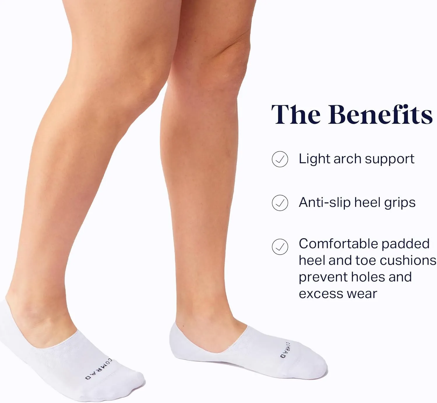 Comrad 3-Pack No Show Socks with Targeted Arch Compression - Soft & Breathable Combed Cotton Support Socks for Men & Women
