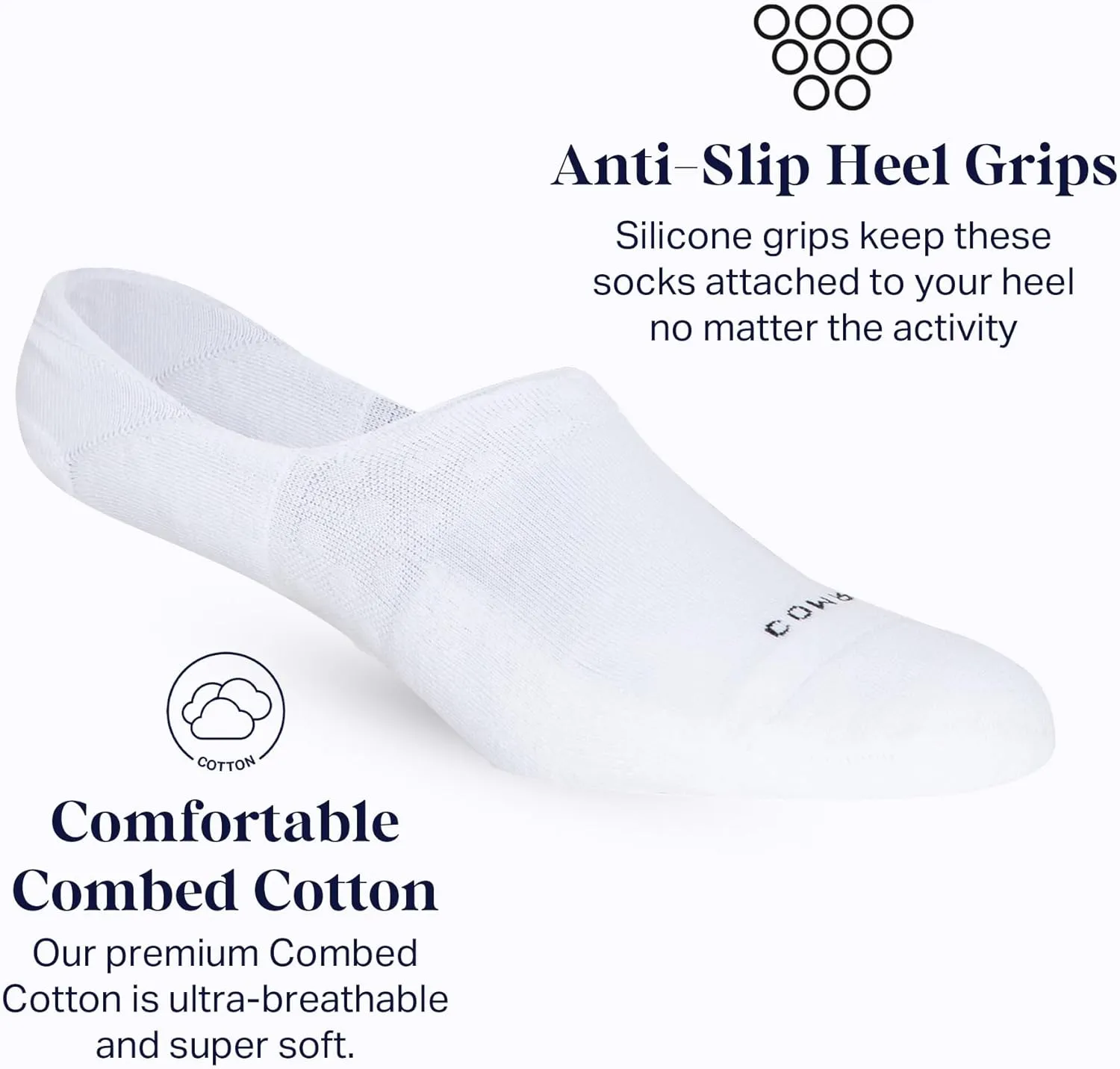 Comrad 3-Pack No Show Socks with Targeted Arch Compression - Soft & Breathable Combed Cotton Support Socks for Men & Women