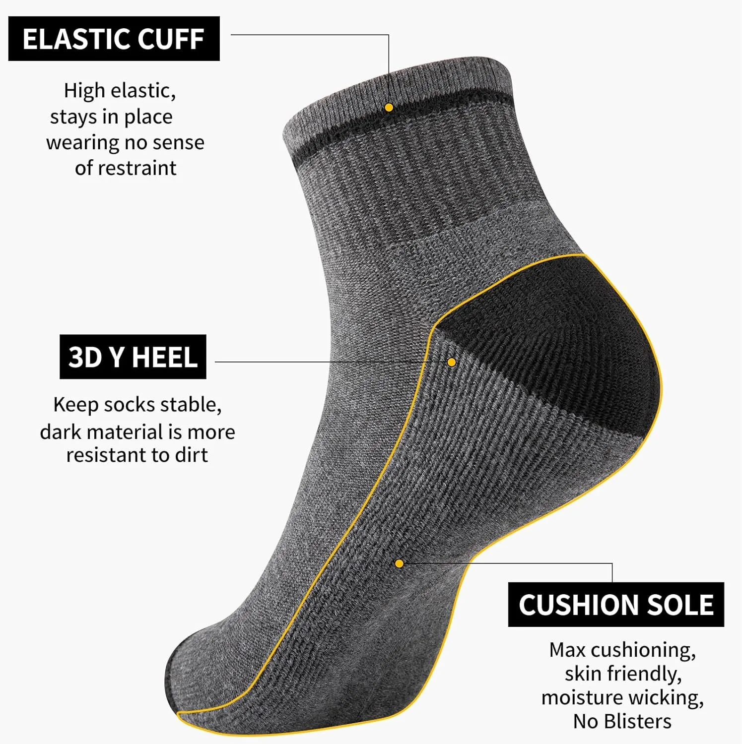 COOVAN 12 Pairs Mens Cushion Ankle Socks Men 12 Pack Low Cut Comfort Breathable Casual Socks