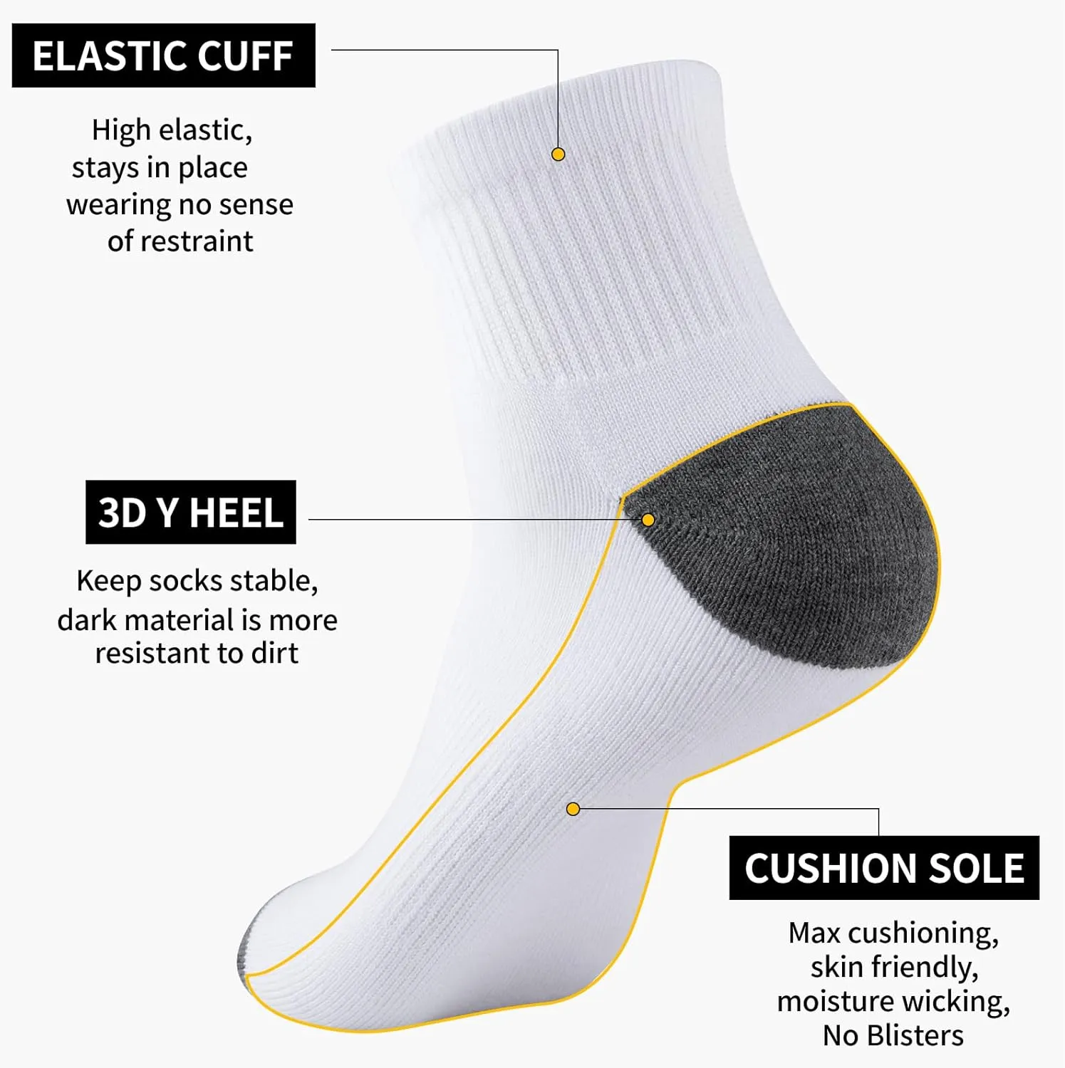 COOVAN 12 Pairs Mens Cushion Ankle Socks Men 12 Pack Low Cut Comfort Breathable Casual Socks