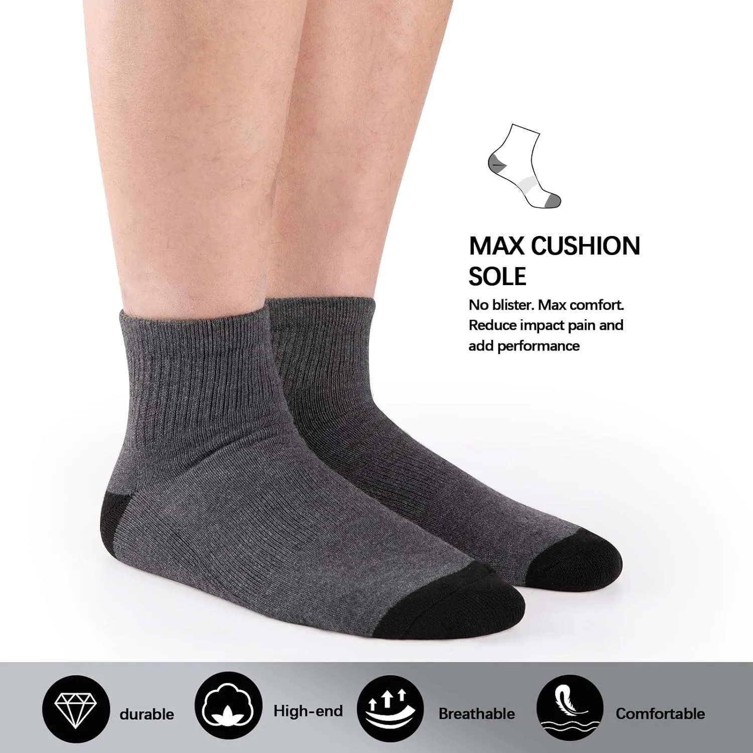 COOVAN 12 Pairs Mens Cushion Ankle Socks Men 12 Pack Low Cut Comfort Breathable Casual Socks