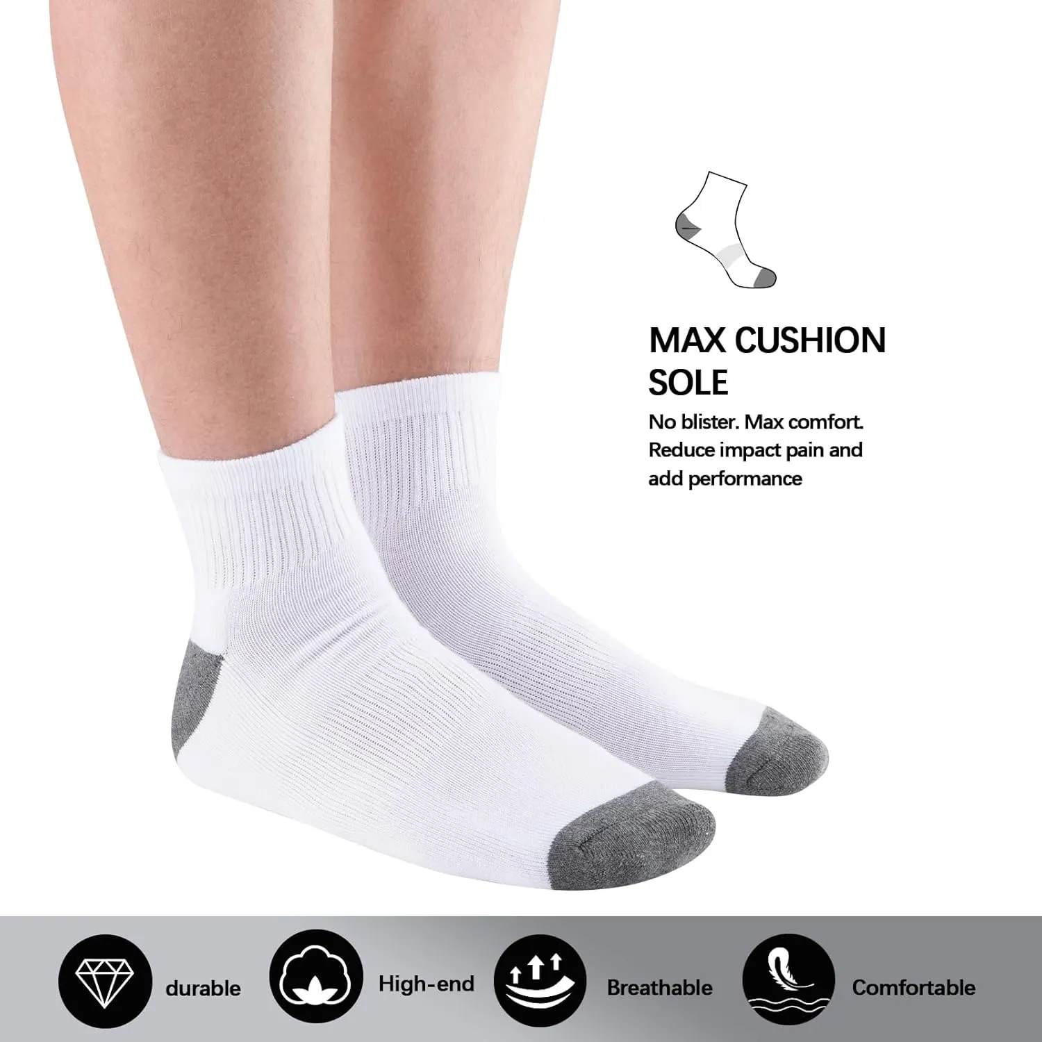 COOVAN 12 Pairs Mens Cushion Ankle Socks Men 12 Pack Low Cut Comfort Breathable Casual Socks