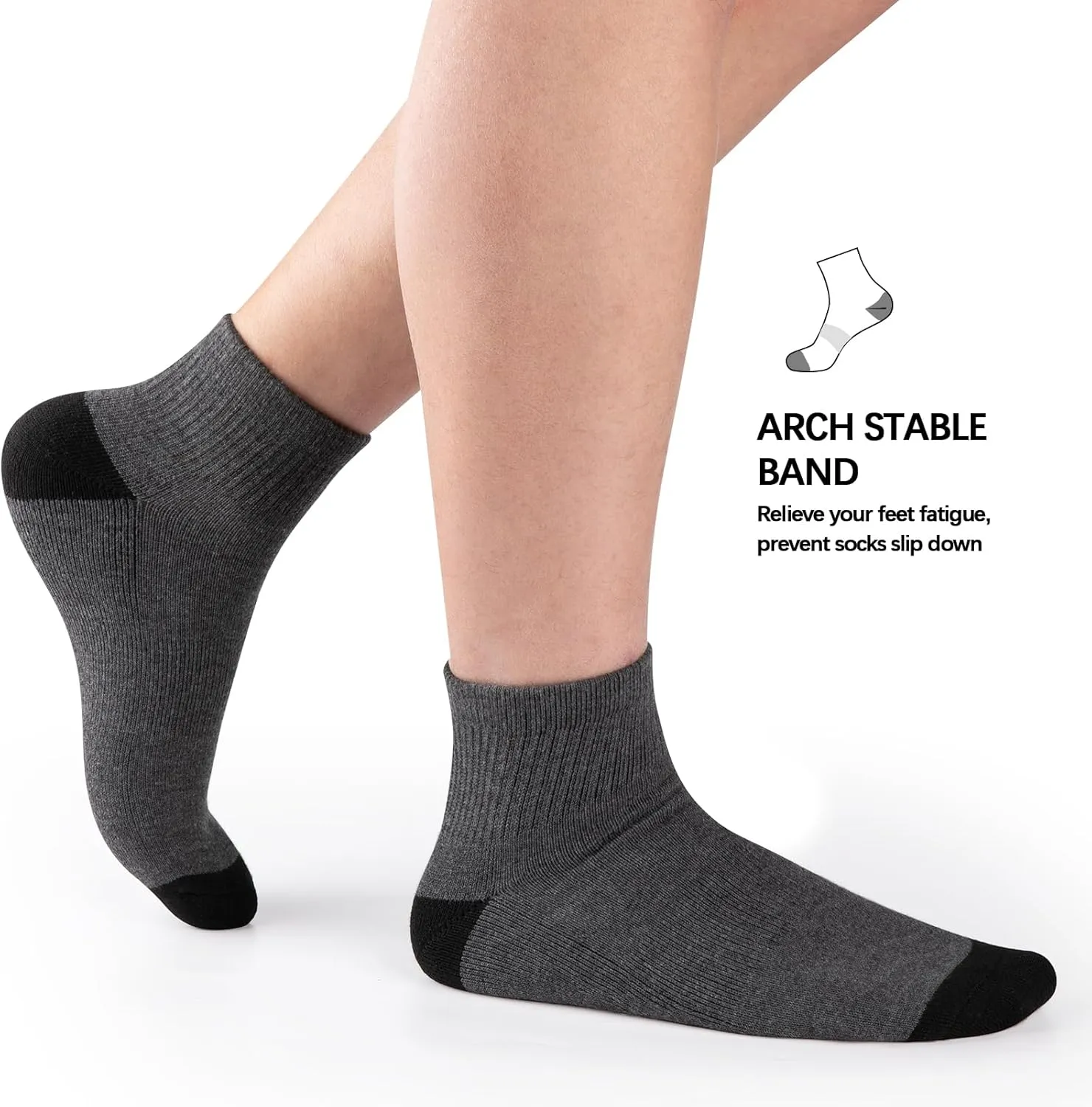 COOVAN 12 Pairs Mens Cushion Ankle Socks Men 12 Pack Low Cut Comfort Breathable Casual Socks