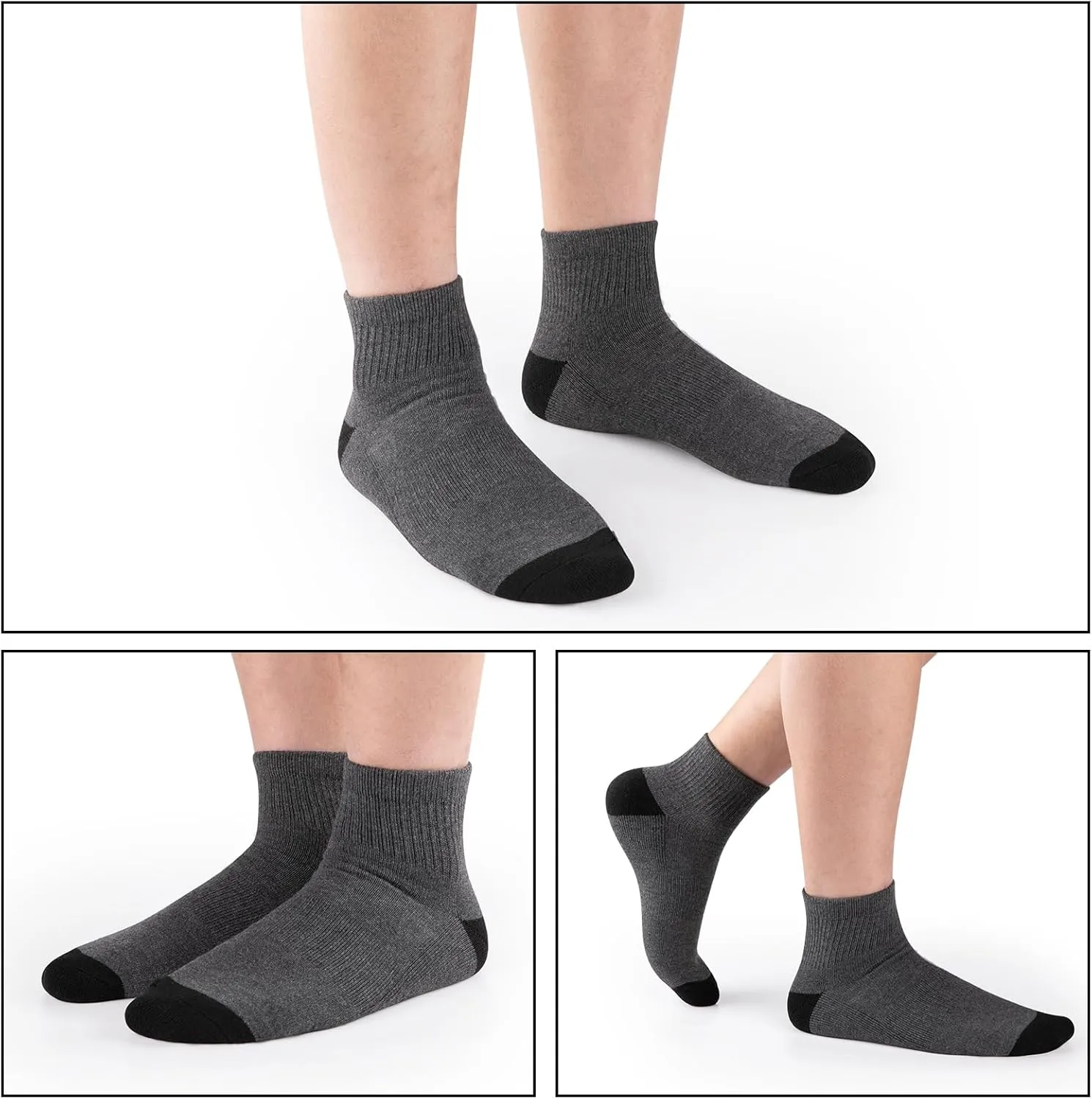 COOVAN 12 Pairs Mens Cushion Ankle Socks Men 12 Pack Low Cut Comfort Breathable Casual Socks