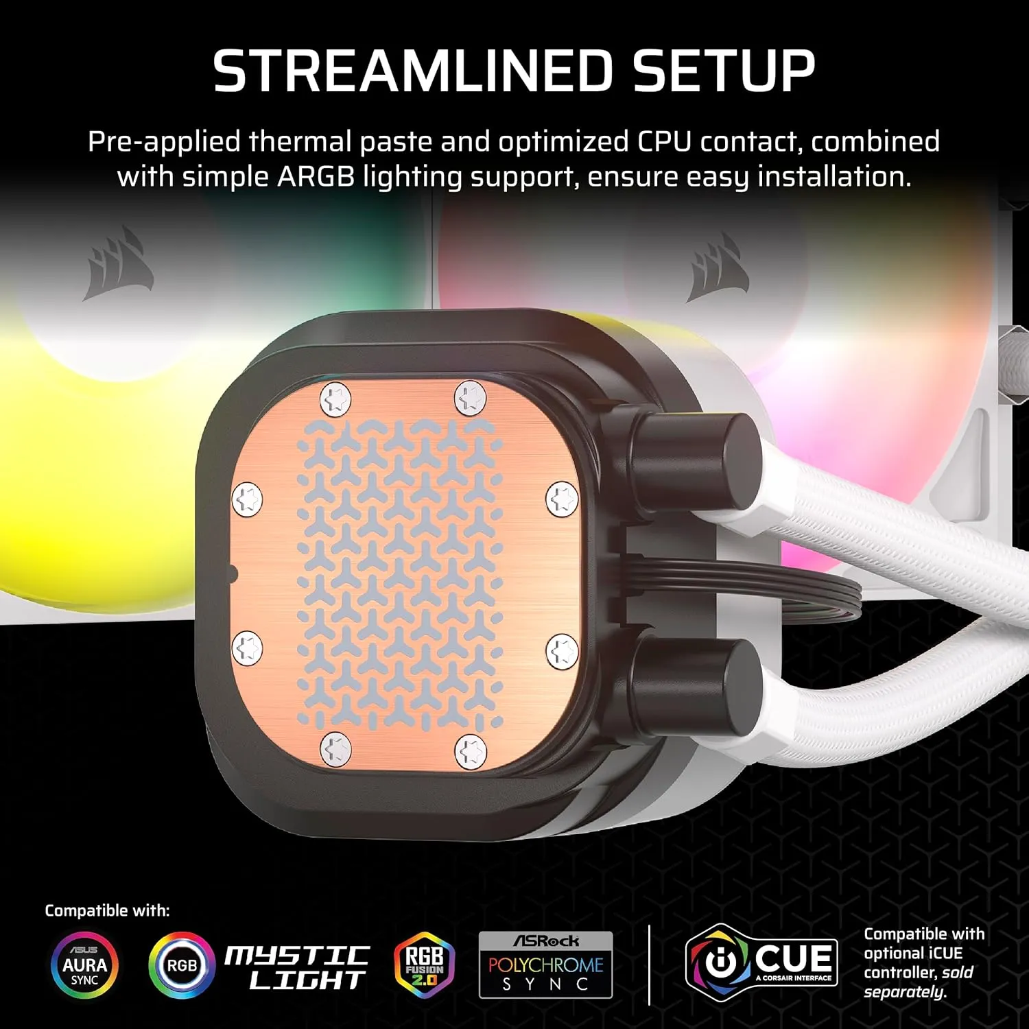 CORSAIR Nautilus 240 RS ARGB Liquid CPU Cooler – 240mm AIO – Low-Noise – Direct Motherboard Connection – Daisy-Chain – Intel LGA 1851/1700, AMD AM5/AM4 – 2X RS120 ARGB Fans Included – White