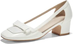 Coutgo Womens Chunky Low Heels Closed Square Toe Dress Shoes Cut Out Office Work Pump Shoes