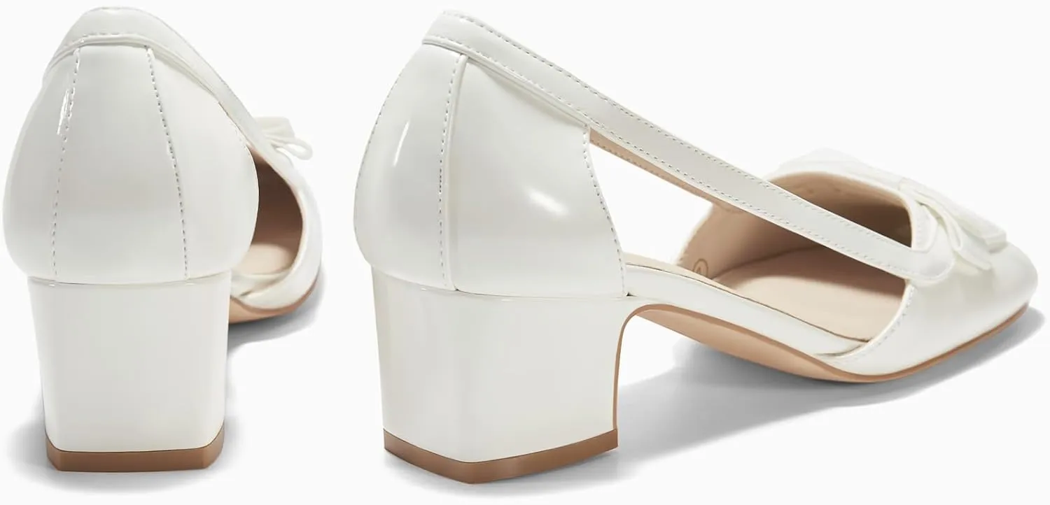 Coutgo Womens Chunky Low Heels Closed Square Toe Dress Shoes Cut Out Office Work Pump Shoes