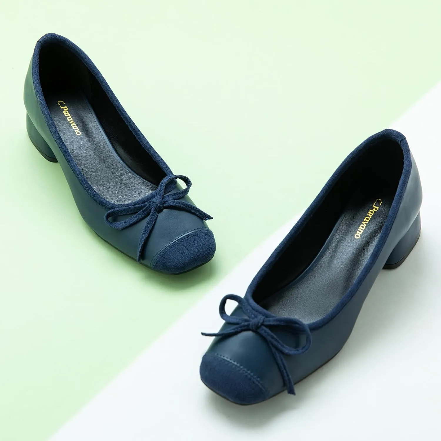 C.Paravano Women's Pump | Square Toe Low Block Heels | Closed Toe Chunky Heels | Leather Low Heel Pumps | Dress Wedding Shoes