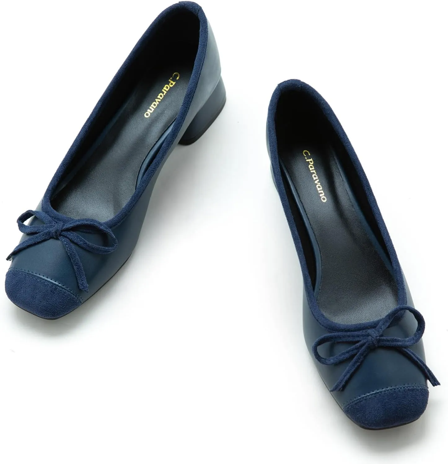 C.Paravano Women's Pump | Square Toe Low Block Heels | Closed Toe Chunky Heels | Leather Low Heel Pumps | Dress Wedding Shoes
