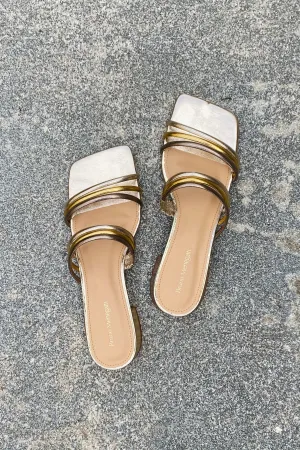CR SLIDE LEATHER SANDAL IN GOLD