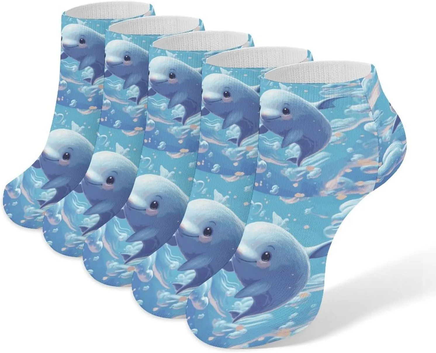 Cute Fish Ankle Socks for Men & Women, 5 Pairs Breathable Soft Low Cut Socks, Stretch Sweat Wicking Sox