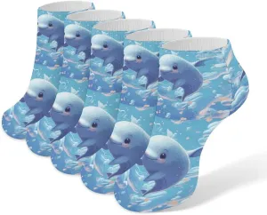 Cute Fish Ankle Socks for Men & Women, 5 Pairs Breathable Soft Low Cut Socks, Stretch Sweat Wicking Sox