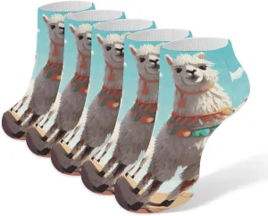 Cute Llama Ankle Socks for Men & Women, 5 Pairs Breathable Soft Low Cut Socks, Stretch Sweat Wicking Sox