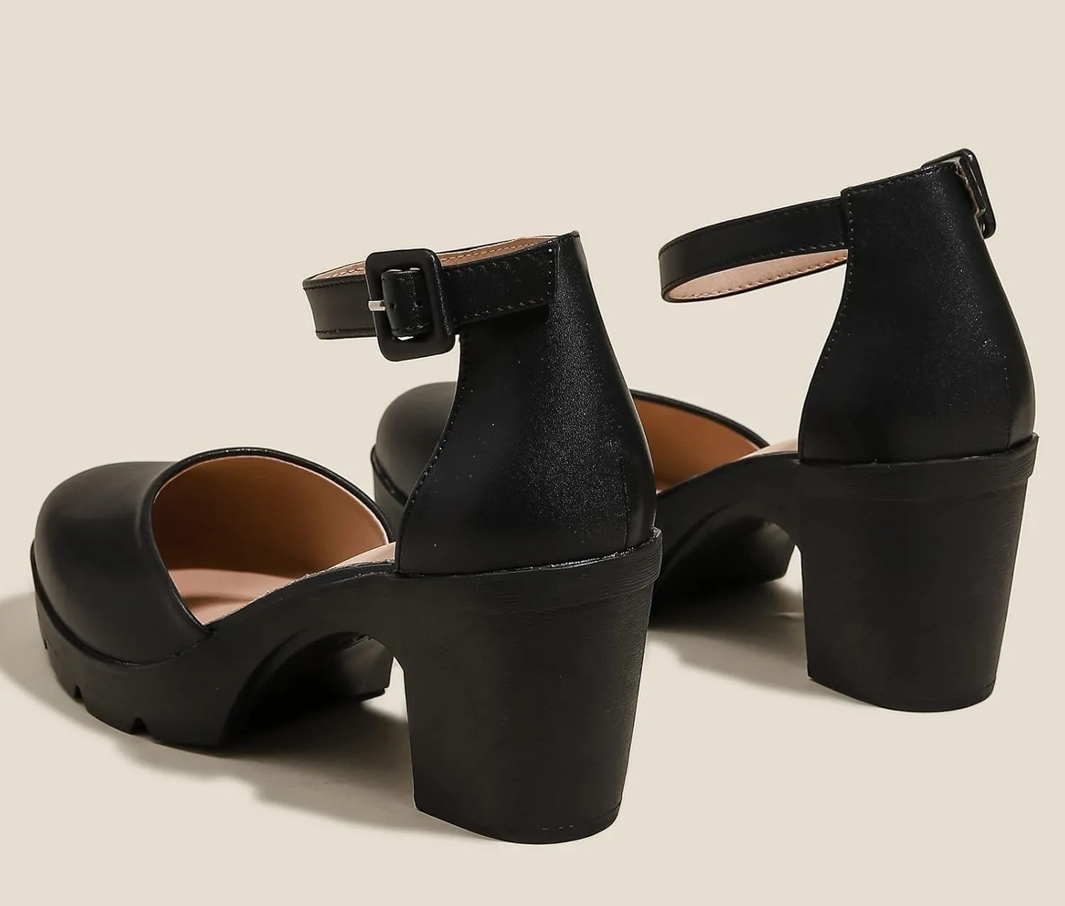 DADAWEN Women's Closed Toe Low Block Chunky Heels Round Toe Ankle Strap Wedding Work Dress Pump Shoes