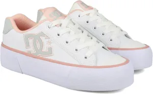 DC Shoes Women's Chelsea Platform Sneaker, White/Grey/Blush, 6