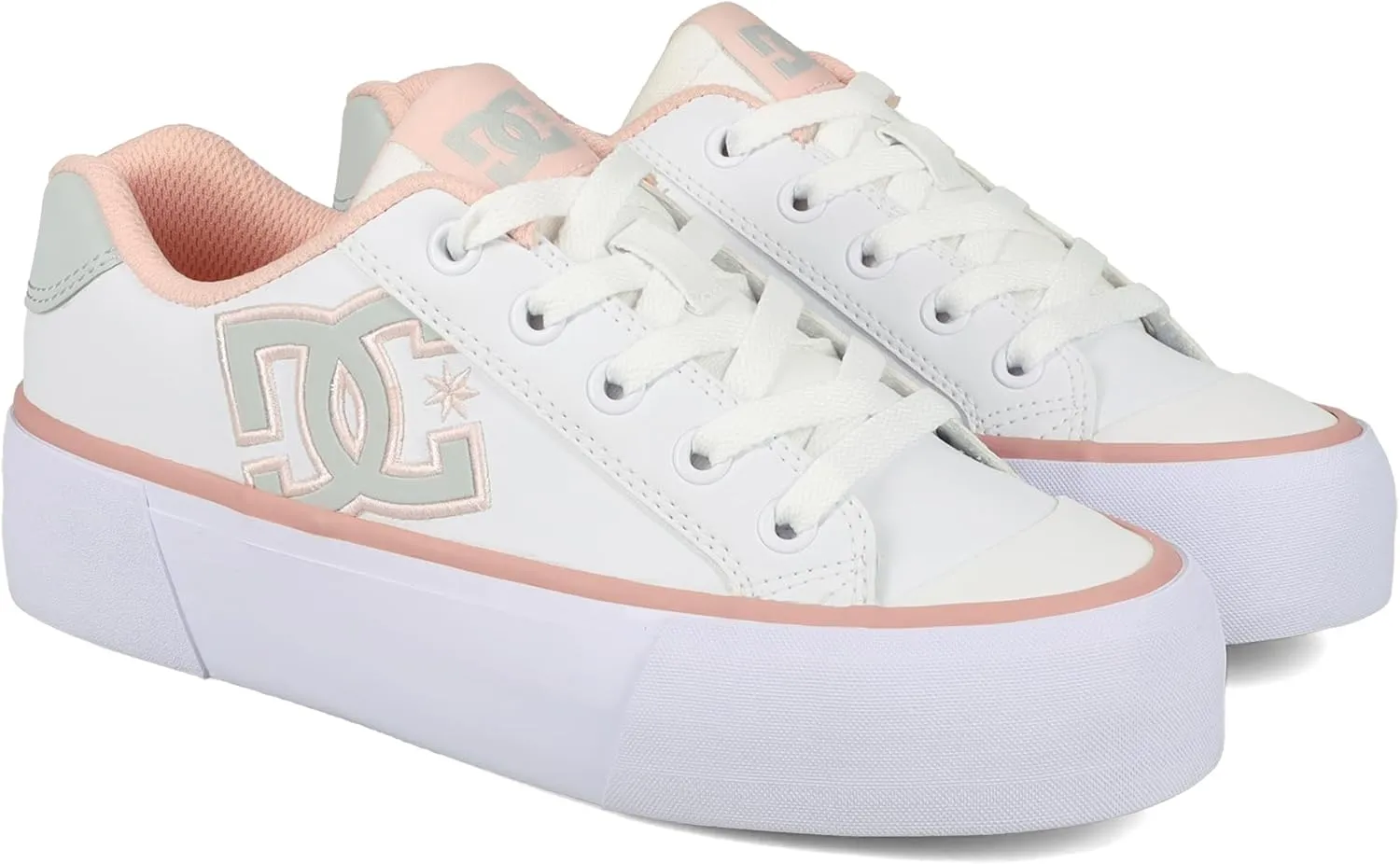 DC Shoes Women's Chelsea Platform Sneaker, White/Grey/Blush, 6