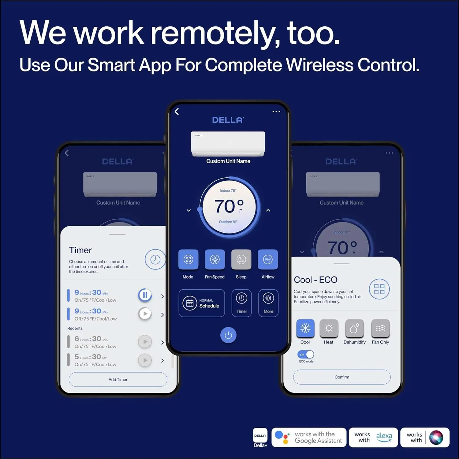 DELLA Vario 18000 BTU Wifi Mini Split AC Work with Alexa 19 SEER2 Cools Up to 1000 Sq.Ft Energy Efficient Ductless Inverter System with 1.5 Ton Heat Pump Pre-Charged & 16.4ft Installation Kits
