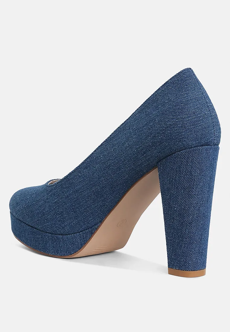Denim Block Heel Pumps By RUW