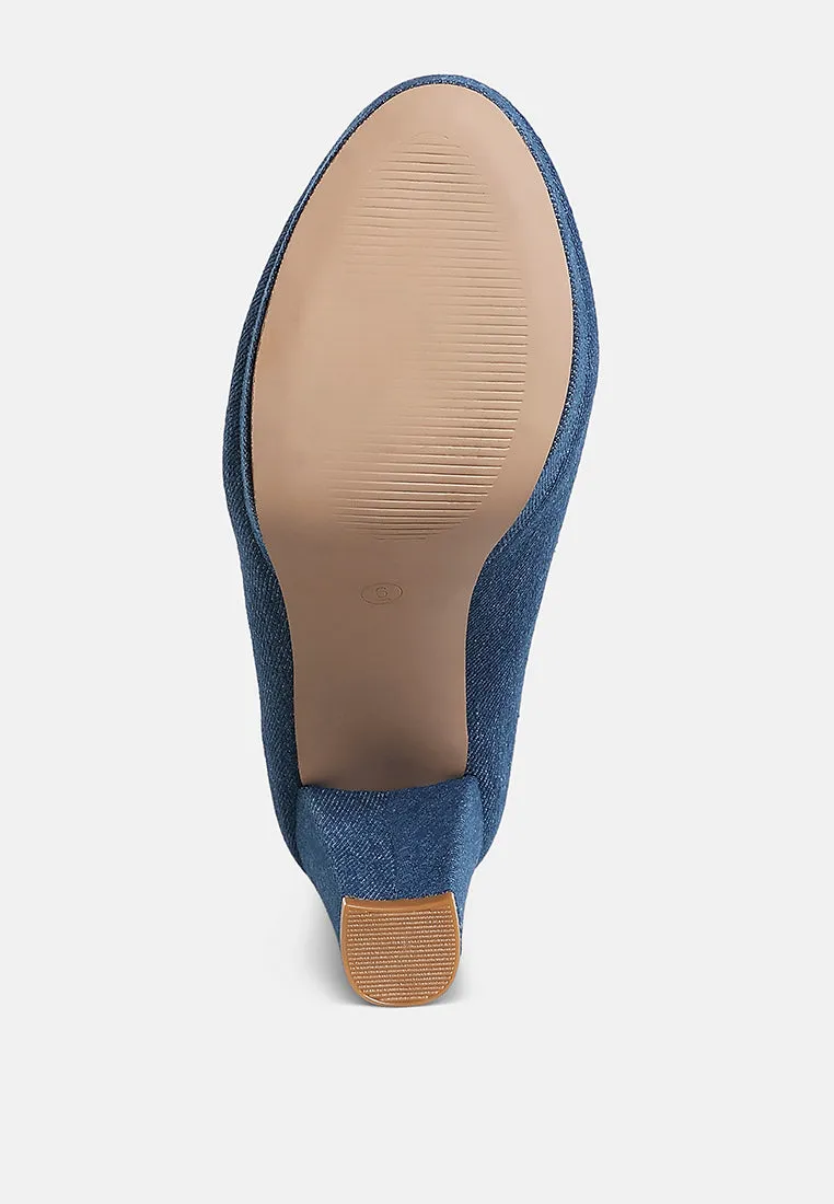 Denim Block Heel Pumps By RUW
