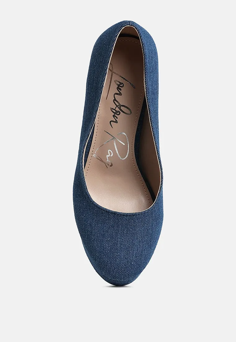 Denim Block Heel Pumps By RUW