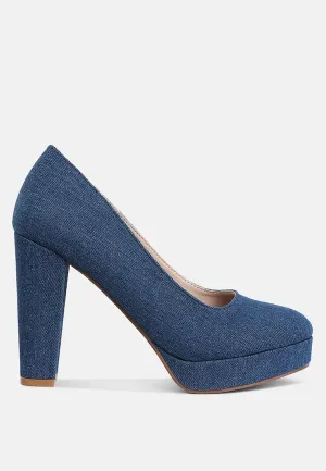 Denim Block Heel Pumps By RUW