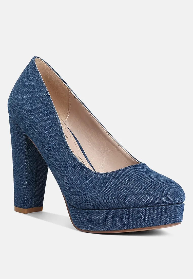 Denim Block Heel Pumps By RUW