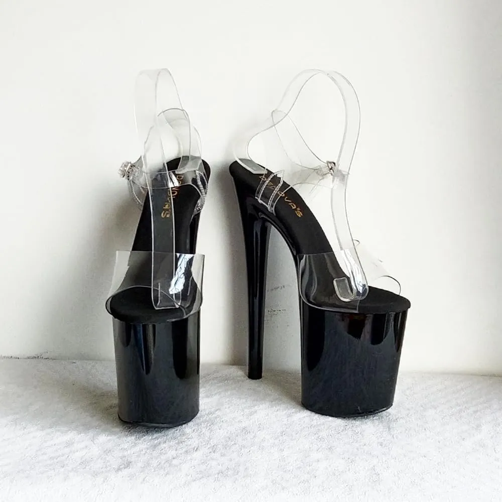 denova's Women's Transparent 7.9in Very High Heel Platform Pole Dance Ankle Strap Stiletto Sandal