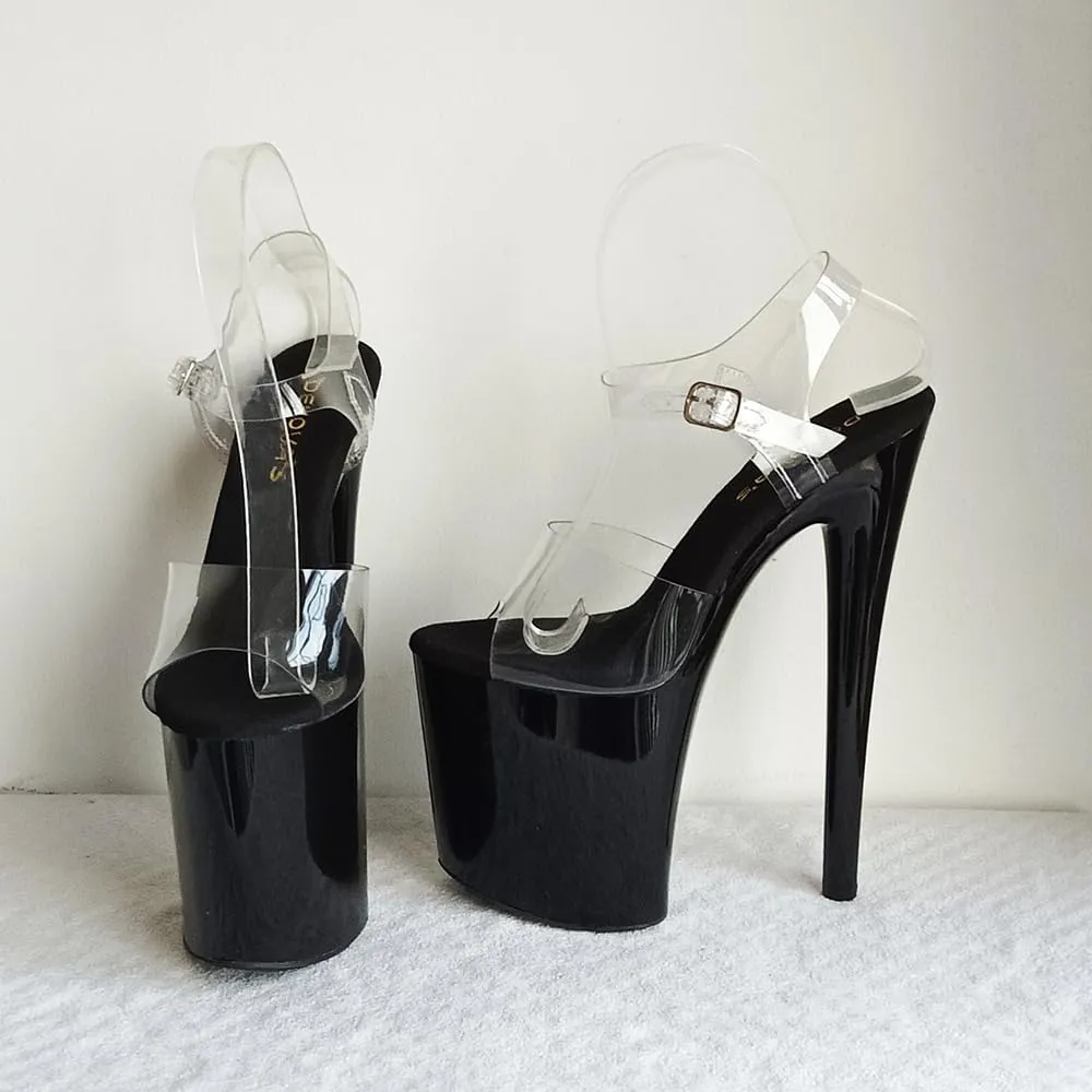 denova's Women's Transparent 7.9in Very High Heel Platform Pole Dance Ankle Strap Stiletto Sandal