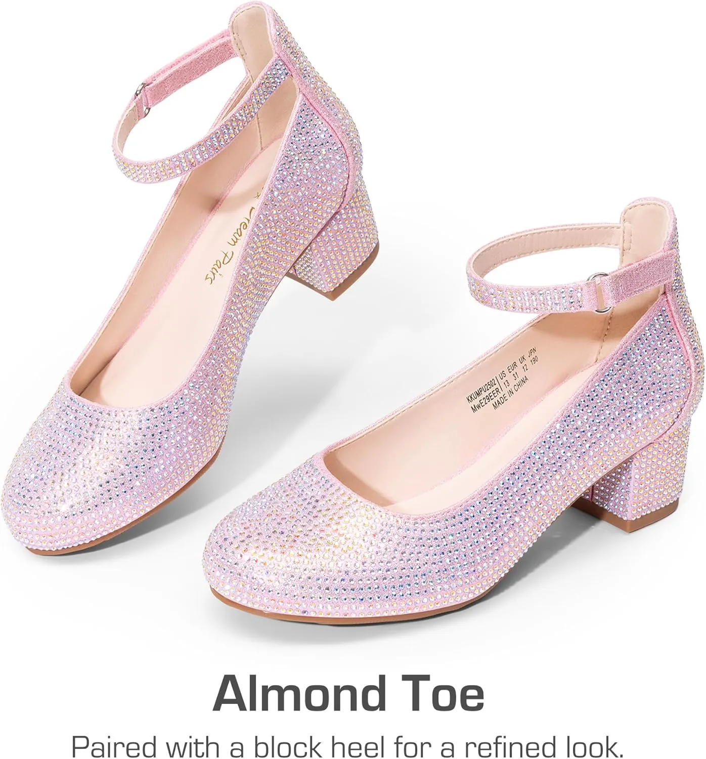 DREAM PAIRS Girls Dress Shoes Chunky High Heels Ankle Strap Party Wedding Princess Pump for Little Big Kid