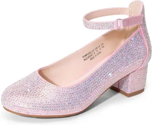 DREAM PAIRS Girls Dress Shoes Chunky High Heels Ankle Strap Party Wedding Princess Pump for Little Big Kid