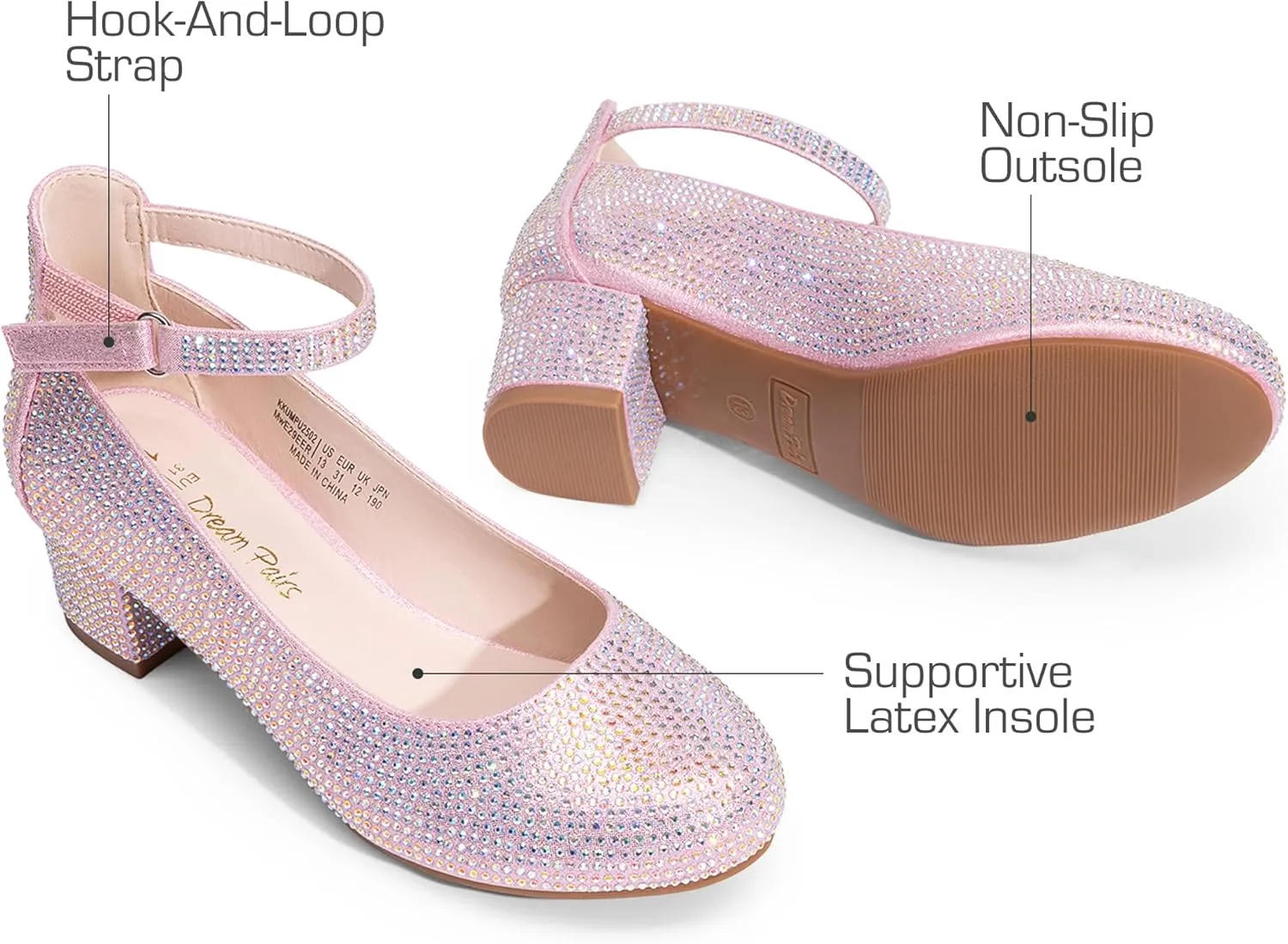 DREAM PAIRS Girls Dress Shoes Chunky High Heels Ankle Strap Party Wedding Princess Pump for Little Big Kid